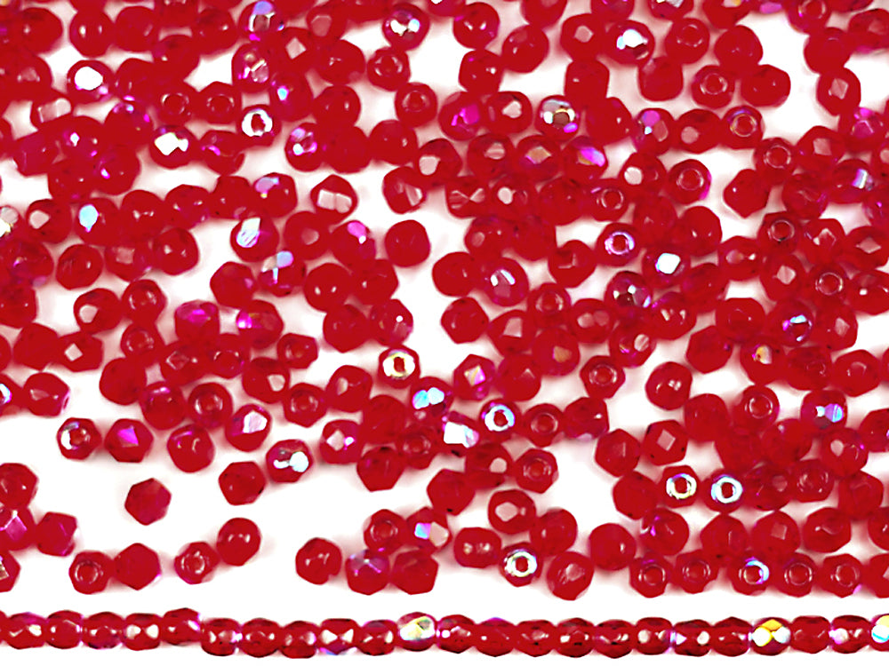 Light Siam AB, loose Czech Fire Polished Round Faceted Glass Beads, red with Aurora Borealis