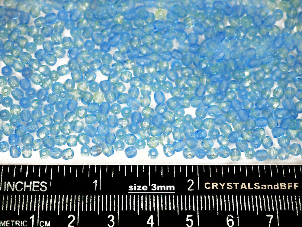 Light Blue 2-tone, loose Czech Fire Polished Round Faceted Glass Beads, size 3mm, 600 pieces