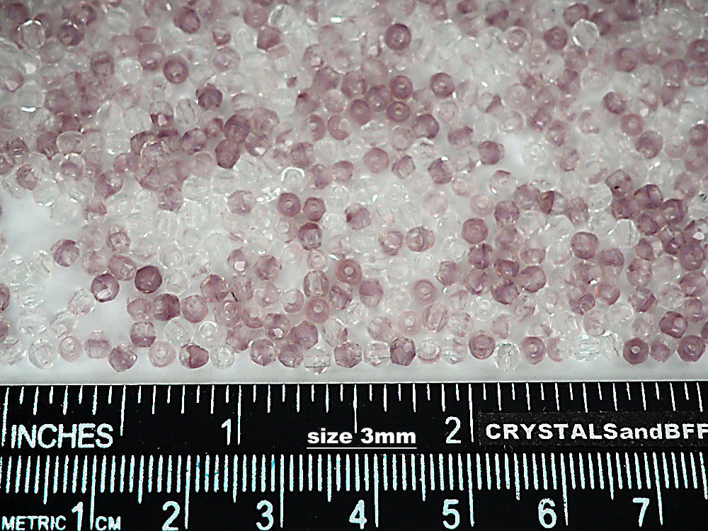 Light Purple 2-tone, loose Czech Fire Polished Round Faceted Glass Beads, 3mm, 600 pieces