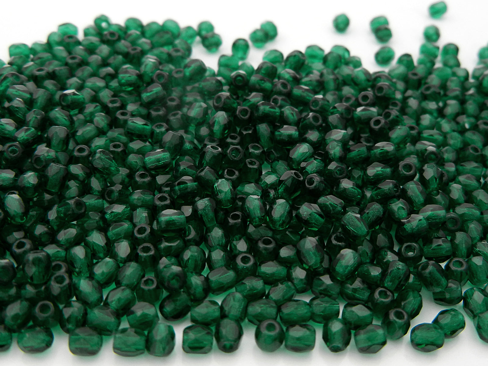 Medium Emerald, loose Czech Fire Polished Round Faceted Glass Beads, green, 3mm, 4mm, 6mm, 8mm