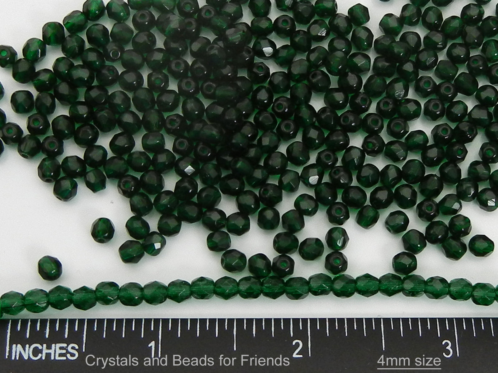 Medium Emerald, loose Czech Fire Polished Round Faceted Glass Beads, green, 3mm, 4mm, 6mm, 8mm