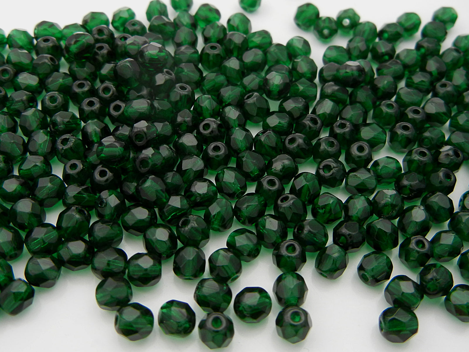 Medium Emerald, loose Czech Fire Polished Round Faceted Glass Beads, green, 3mm, 4mm, 6mm, 8mm