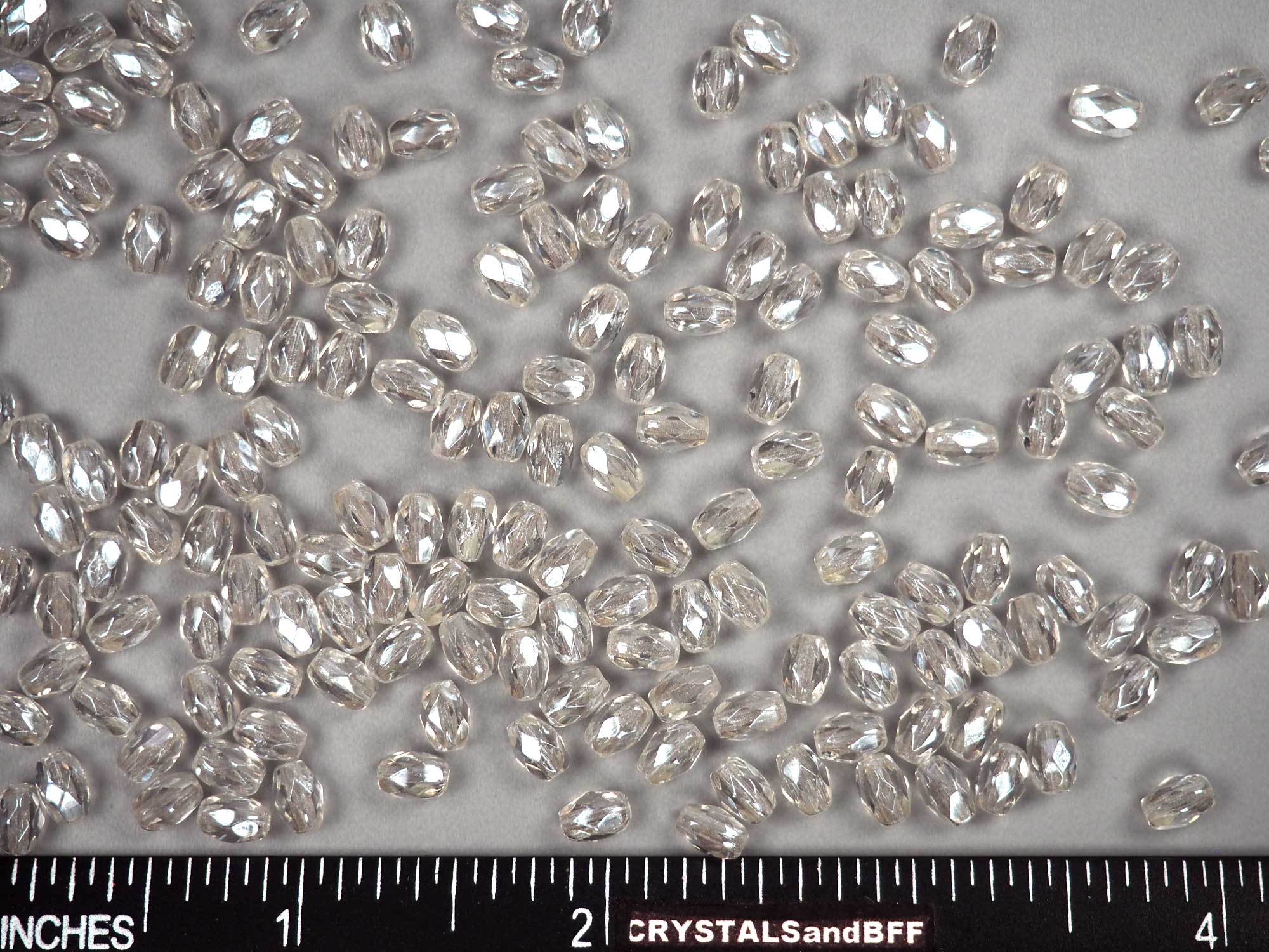Czech Glass Olive Shaped Faceted Fire Polished Beads 6x4mm Crystal Hematite White Luster coated, 80 pieces, P854