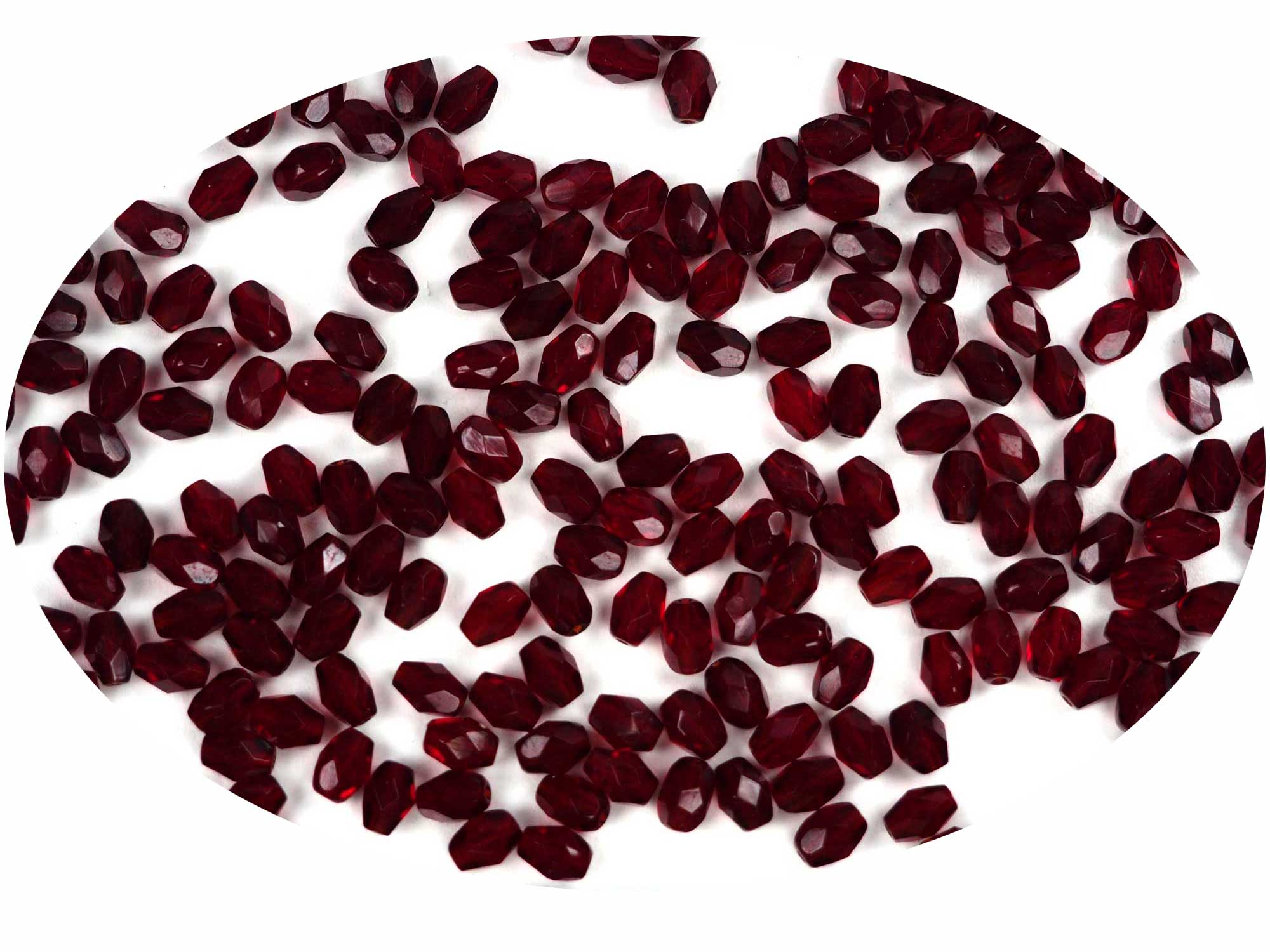 Czech Glass Olive Shaped Faceted Fire Polished Beads 6x4mm Garnet oval 80 pieces P857