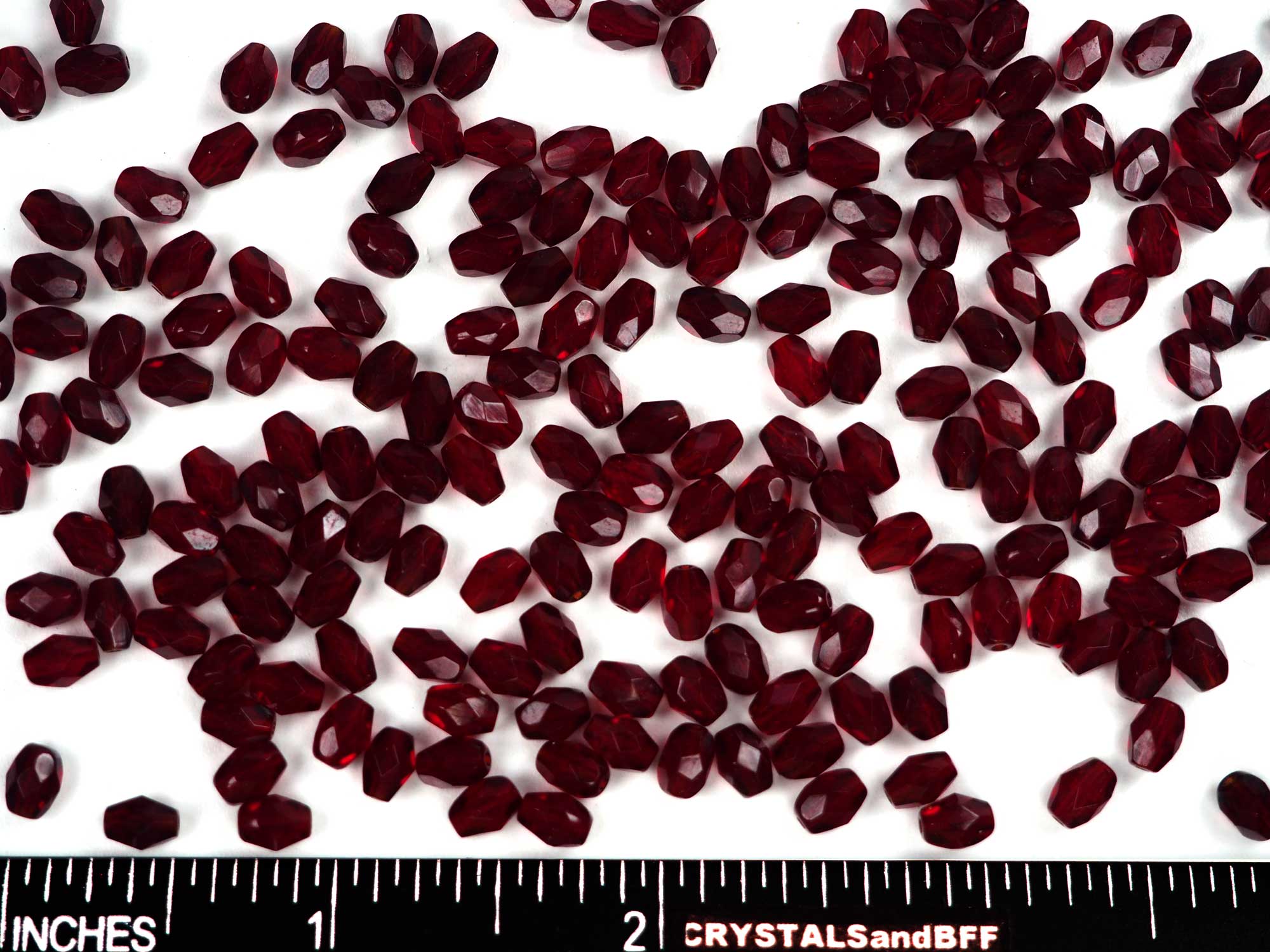 Czech Glass Olive Shaped Faceted Fire Polished Beads 6x4mm Garnet oval 80 pieces P857