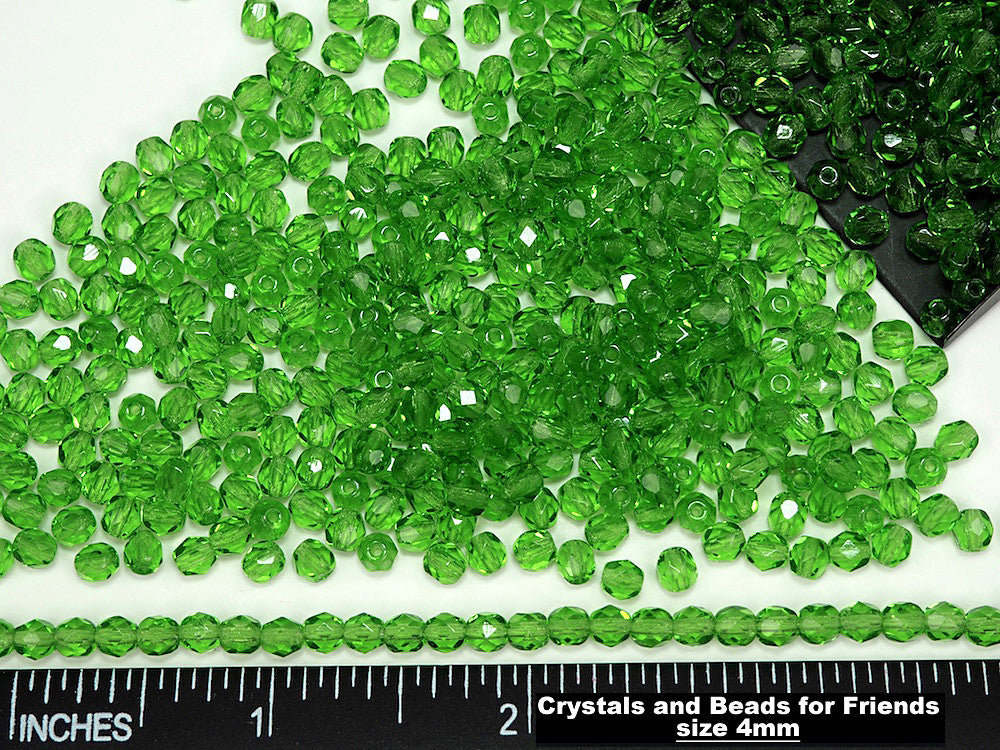 Peridot color, loose Czech Fire Polished Round Faceted Glass Beads, light green, 3mm, 4mm, 6mm