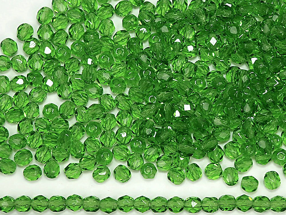 Peridot color, loose Czech Fire Polished Round Faceted Glass Beads, light green, 3mm, 4mm, 6mm