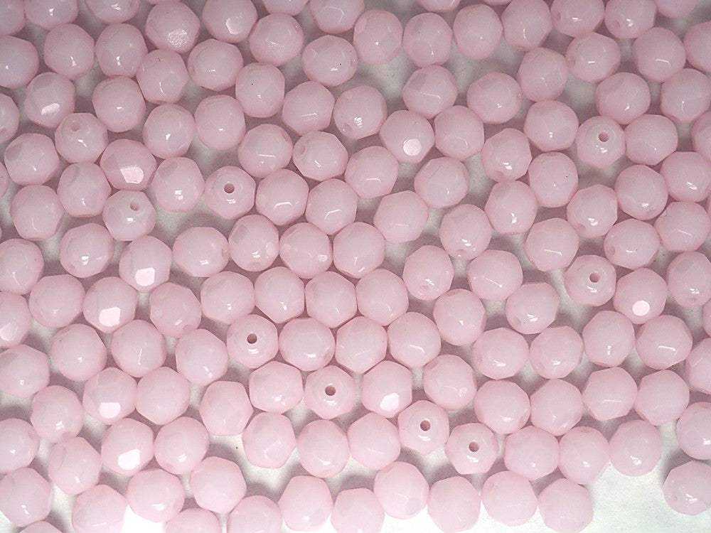Pink Alabaster, Opaque loose Czech Fire Polished Round Faceted Glass Beads