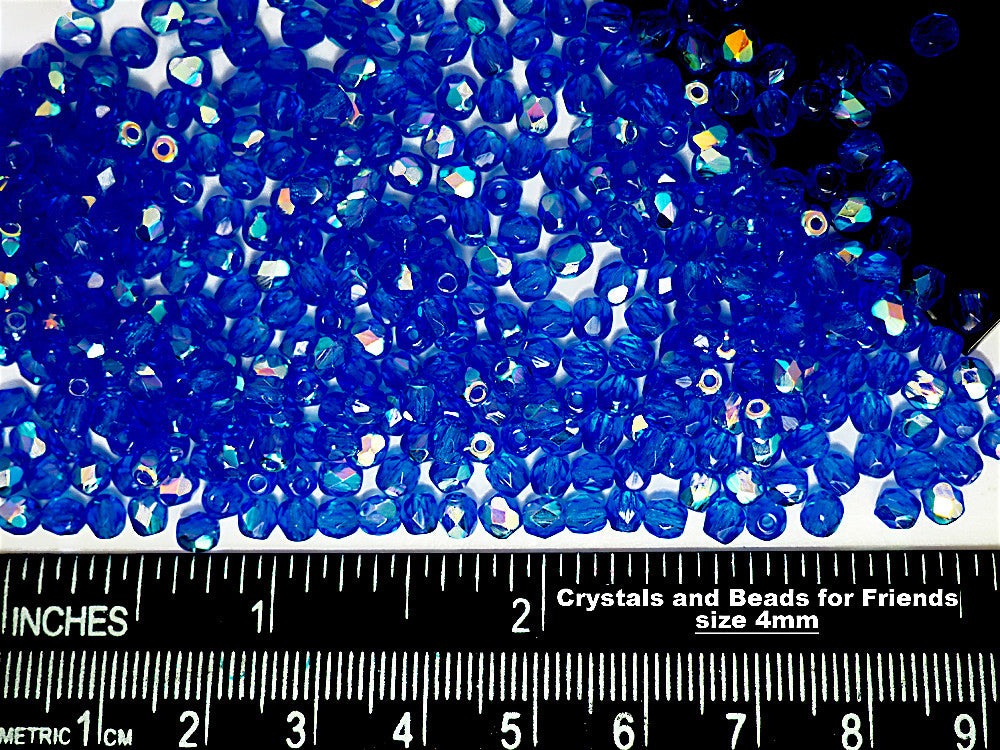 Sapphire AB coated loose Czech Fire Polished Round Faceted Glass Beads blue with Aurora Borealis 3mm 4mm 6mm