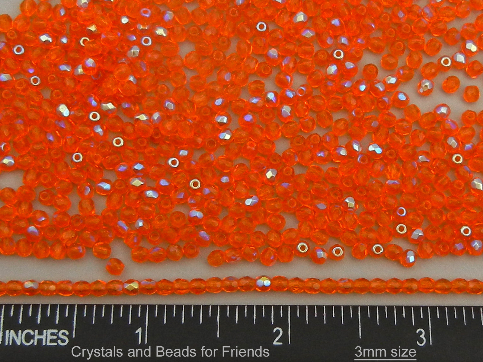 Sun AB Coated, loose Czech Fire Polished Round Faceted Glass Beads, orange with Aurora Boreale, 3mm, 4mm, 6mm