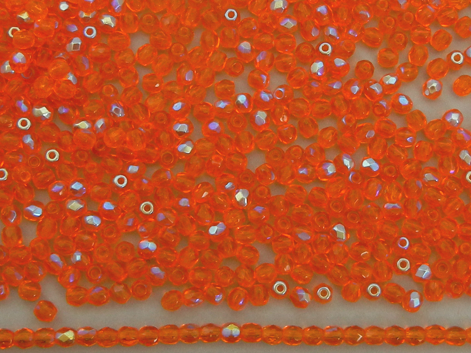 Sun AB Coated, loose Czech Fire Polished Round Faceted Glass Beads, orange with Aurora Boreale, 3mm, 4mm, 6mm