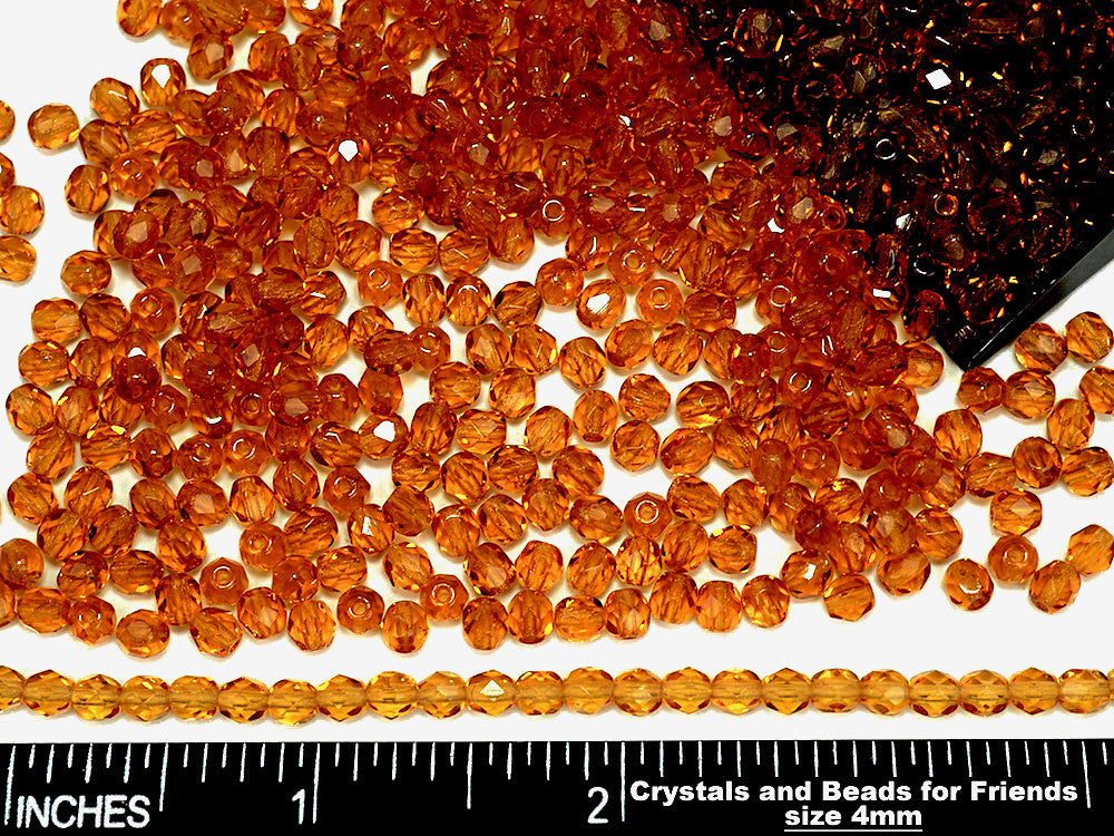 Topaz color, loose Czech Fire Polished Round Faceted Glass Beads, golden brown, 3mm, 4mm, 6mm, 8mm