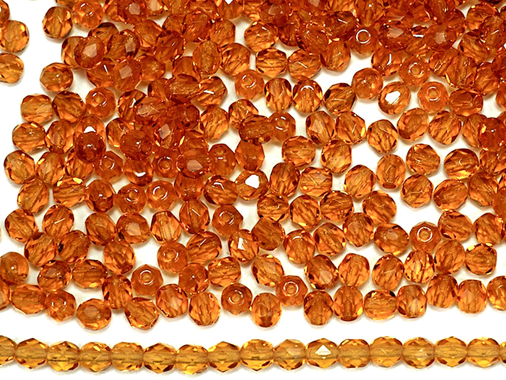 Topaz color, loose Czech Fire Polished Round Faceted Glass Beads, golden brown, 3mm, 4mm, 6mm, 8mm