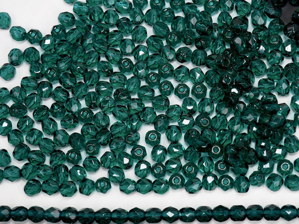 Turmaline color, loose Czech Fire Polished Round Faceted Glass Beads, dark green