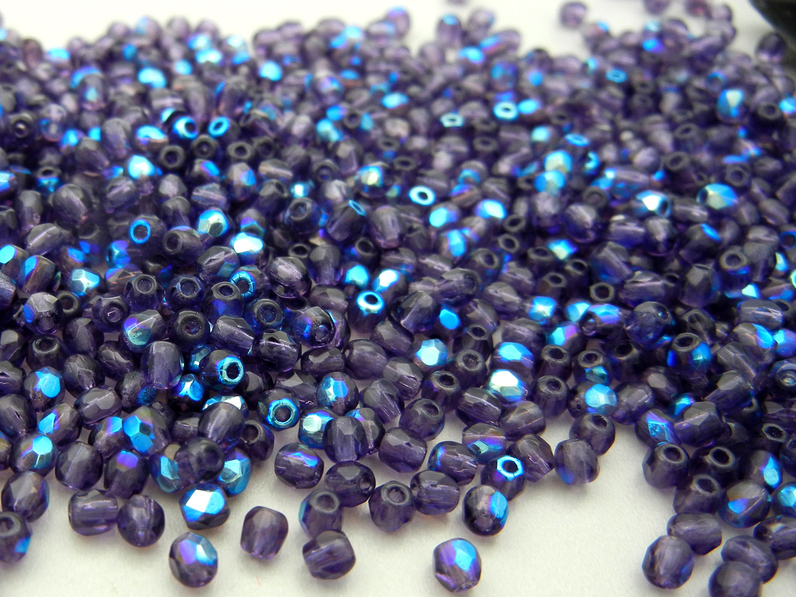Tanzanite AB coated Czech Fire Polished Round Faceted Glass Beads 16 inch strands Deep Tanzanite Purple 3mm 4mm 6mm 8mm
