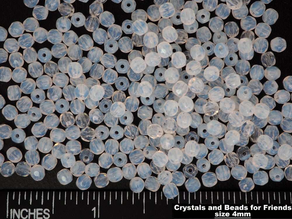 White Opal milky loose Czech Fire Polished Round Faceted Glass Beads, 3mm, 4mm, 6mm, 8mm