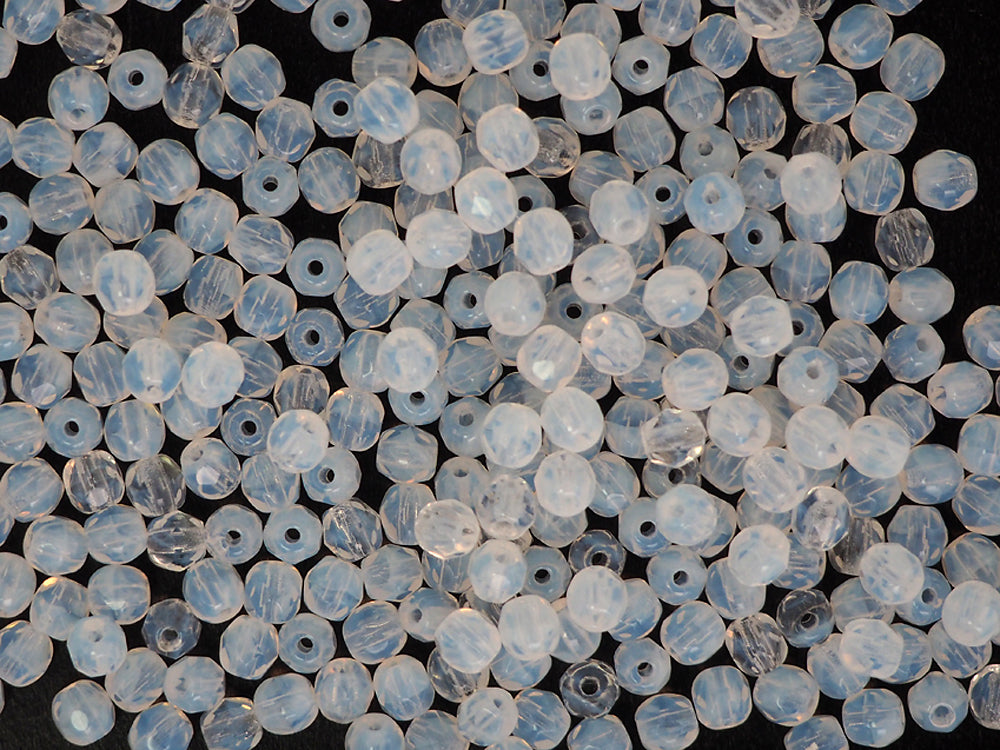 White Opal milky, loose Czech Fire Polished Round Faceted Glass Beads, 3mm, 4mm, 6mm, 8mm