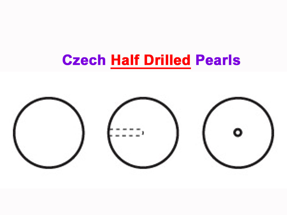 Czech Round Half Drilled Glass Imitation Pearls, Cream Pearl color, size 4mm, 6mm and 8mm