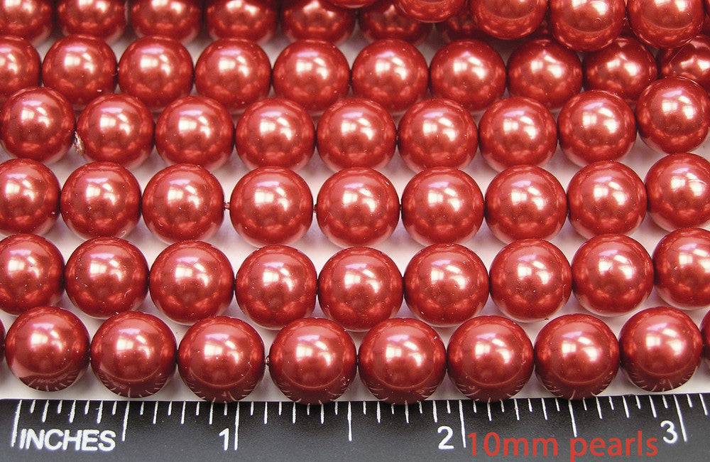 Czech Round Glass Imitation Pearls, Carnelian Red Pearl color