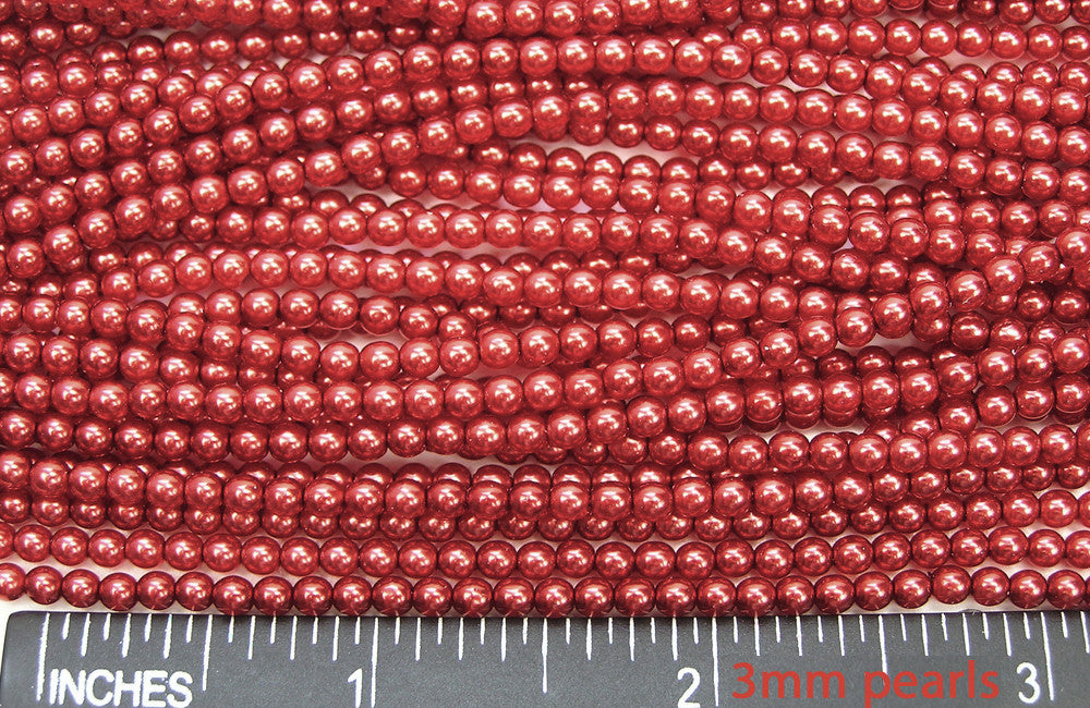 Czech Round Glass Imitation Pearls, Carnelian Red Pearl color