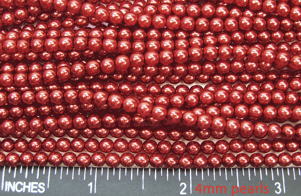 Czech Round Glass Imitation Pearls, Carnelian Red Pearl color