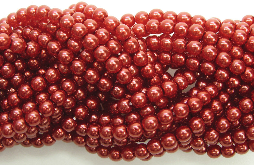 8mm Glass Round Pearl Beads - Red