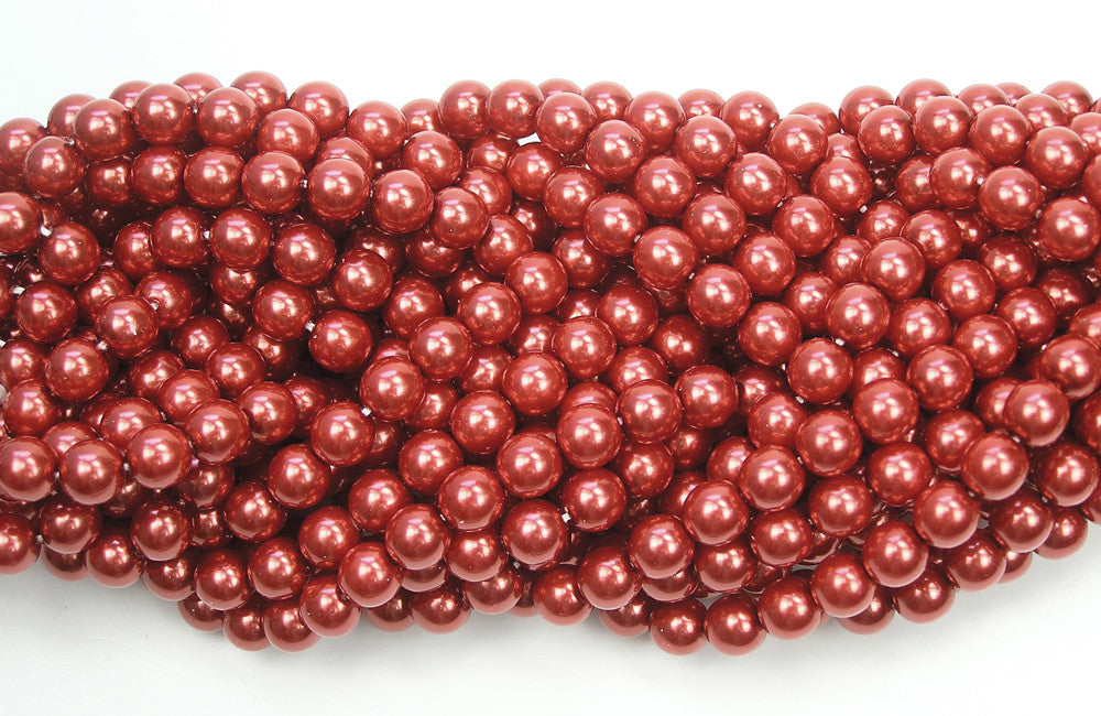Czech Round Glass Imitation Pearls, Carnelian Red Pearl color
