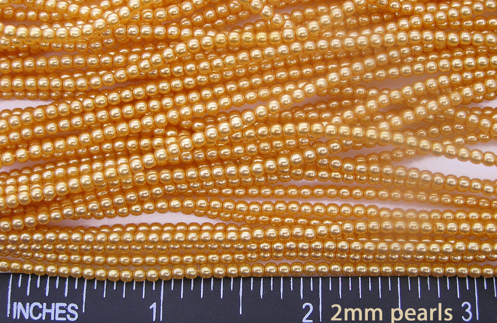 Czech Round Glass Imitation Pearls, Golden Pearl color