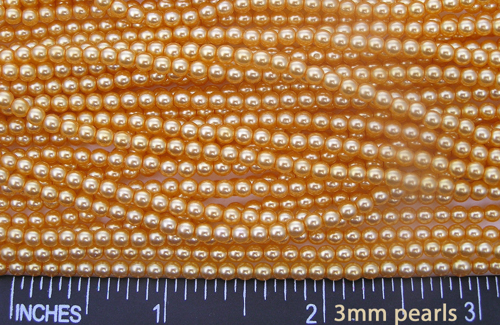 Czech Round Glass Imitation Pearls Golden Pearl color 4mm 10mm