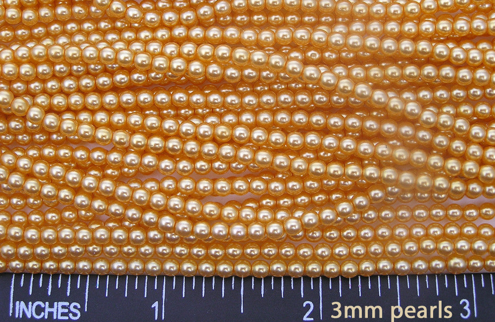 Czech Round Glass Imitation Pearls, Golden Pearl color