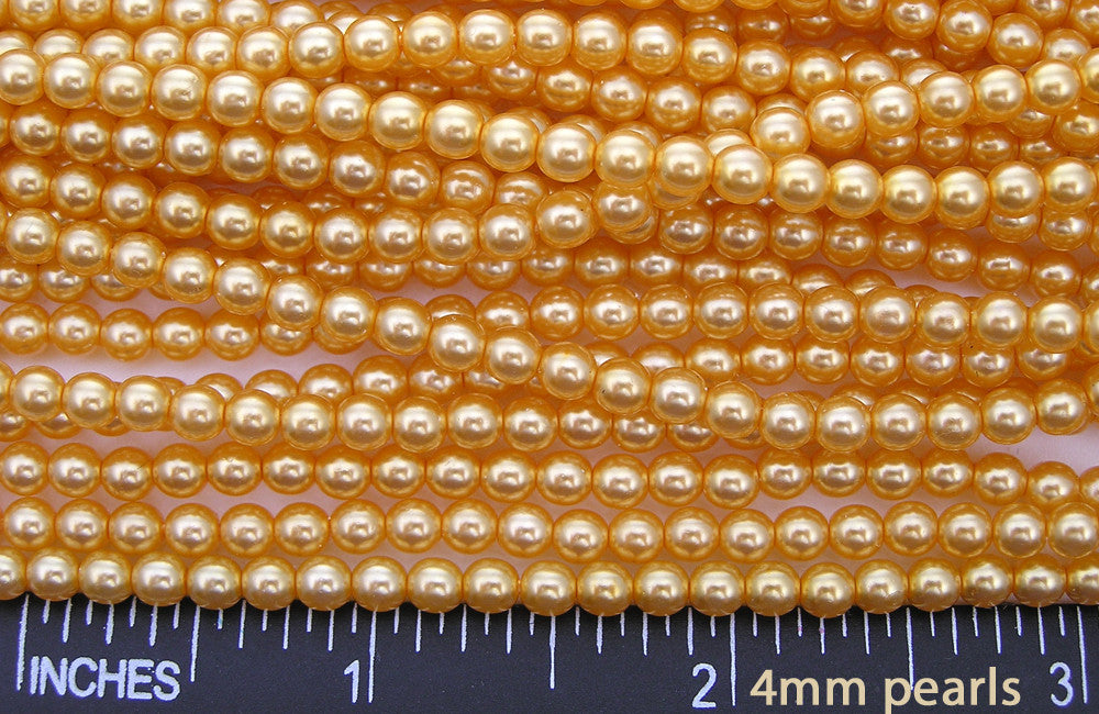 Czech Round Glass Imitation Pearls Golden Pearl color 4mm 10mm