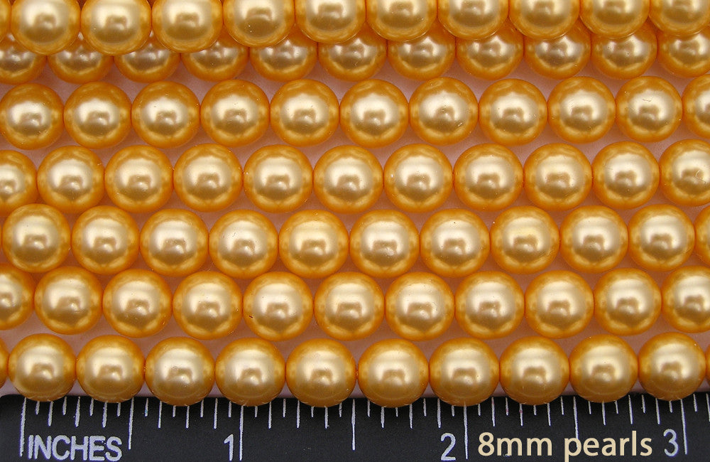 Czech Round Glass Imitation Pearls Golden Pearl color 4mm 10mm