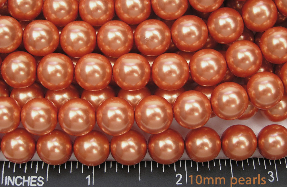Czech Round Glass Imitation Pearls Orangy Coral Pearl color 8mm