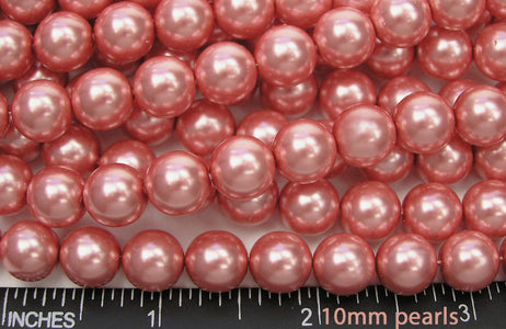 38 Vintage FAUX PEARLS 7mm, Pink Champagne Color, Round Coated Glass Beads  1950s