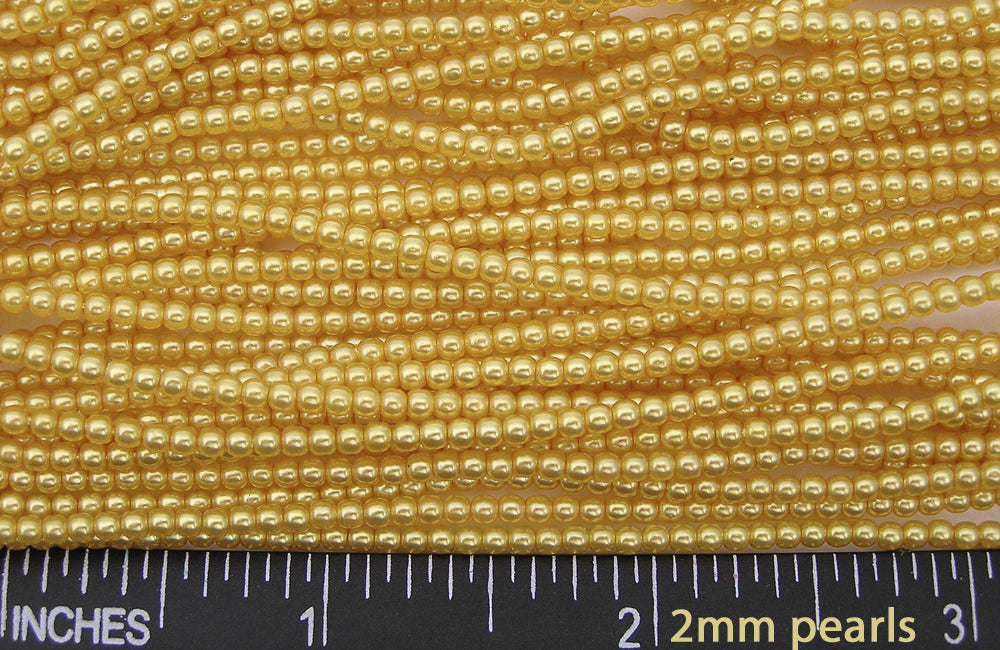 Czech Round Glass Imitation Pearls, Yellow Gold Pearl color