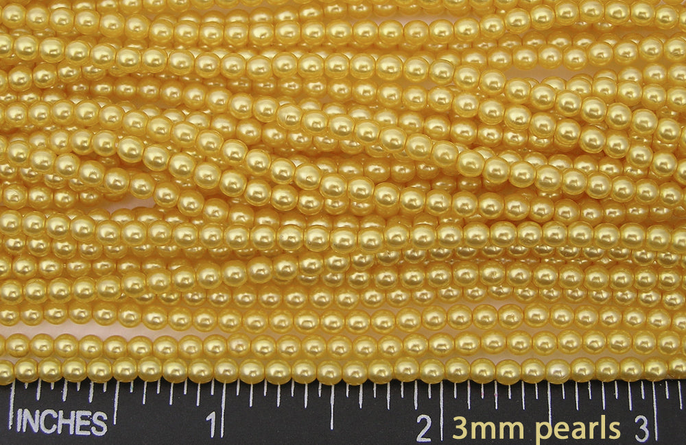 Czech Round Glass Imitation Pearls, Yellow Gold Pearl color