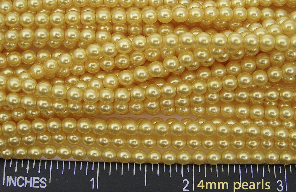 Czech Round Glass Imitation Pearls, Yellow Gold Pearl color