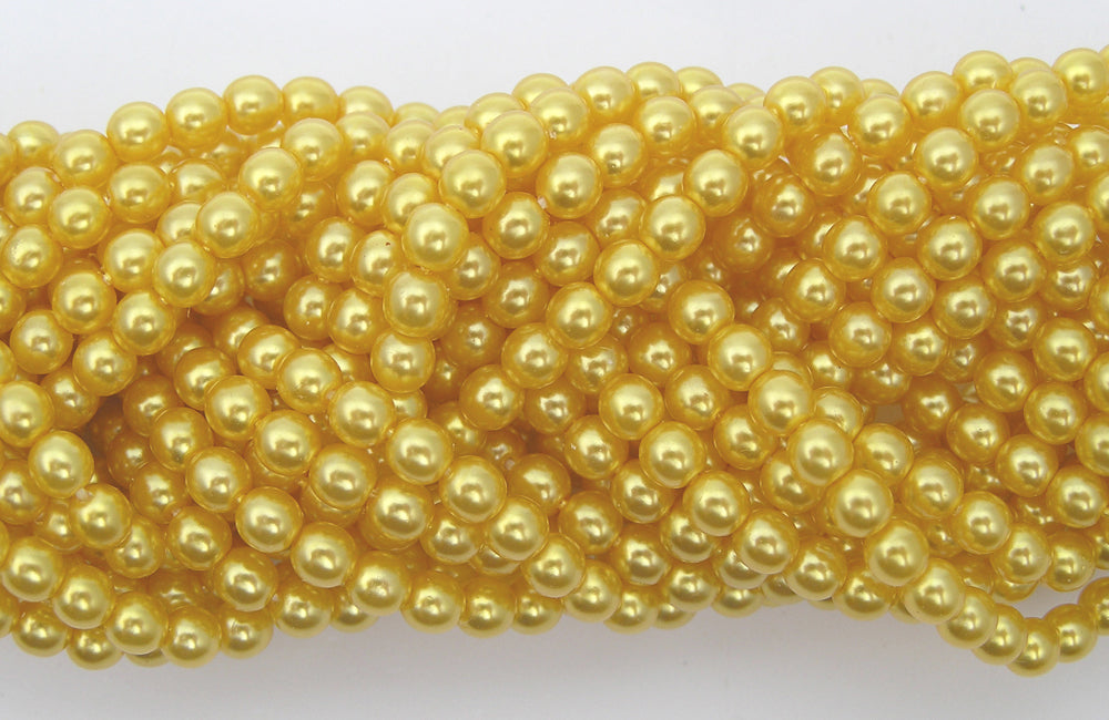 Czech Round Glass Imitation Pearls, Yellow Gold Pearl color