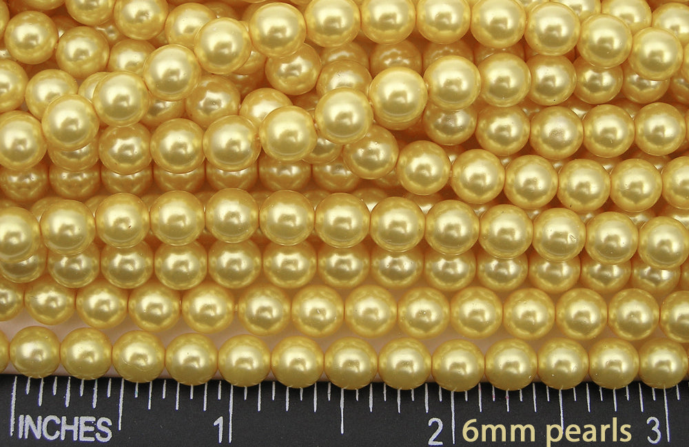 Czech Round Glass Imitation Pearls, Yellow Gold Pearl color