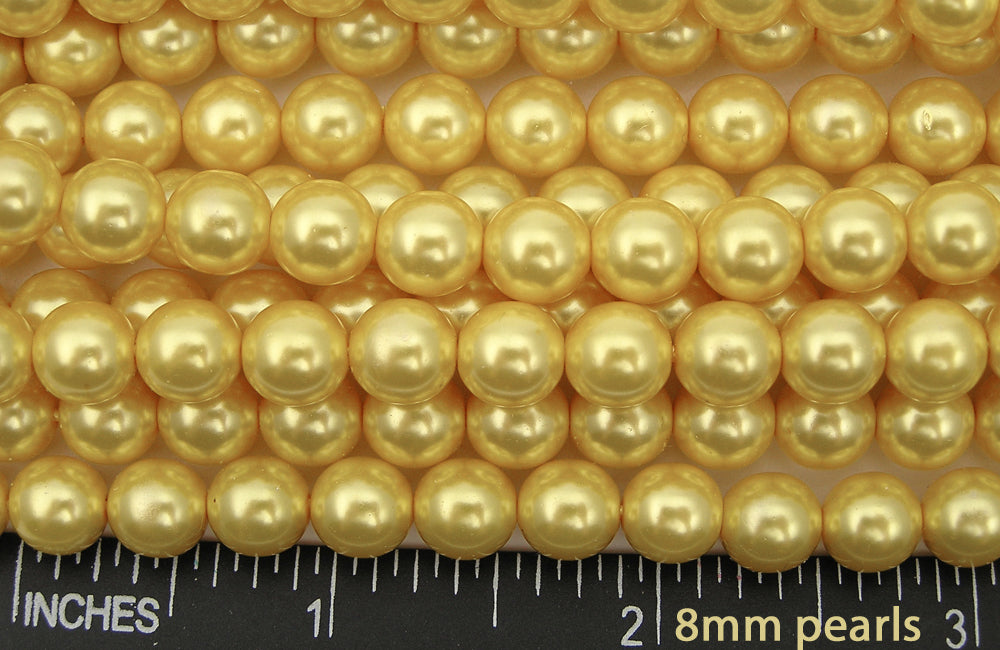 Czech Round Glass Imitation Pearls, Yellow Gold Pearl color