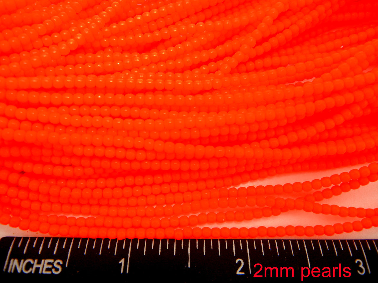 Czech Round Glass Imitation Pearls, Bright Orange Neon Pearl color