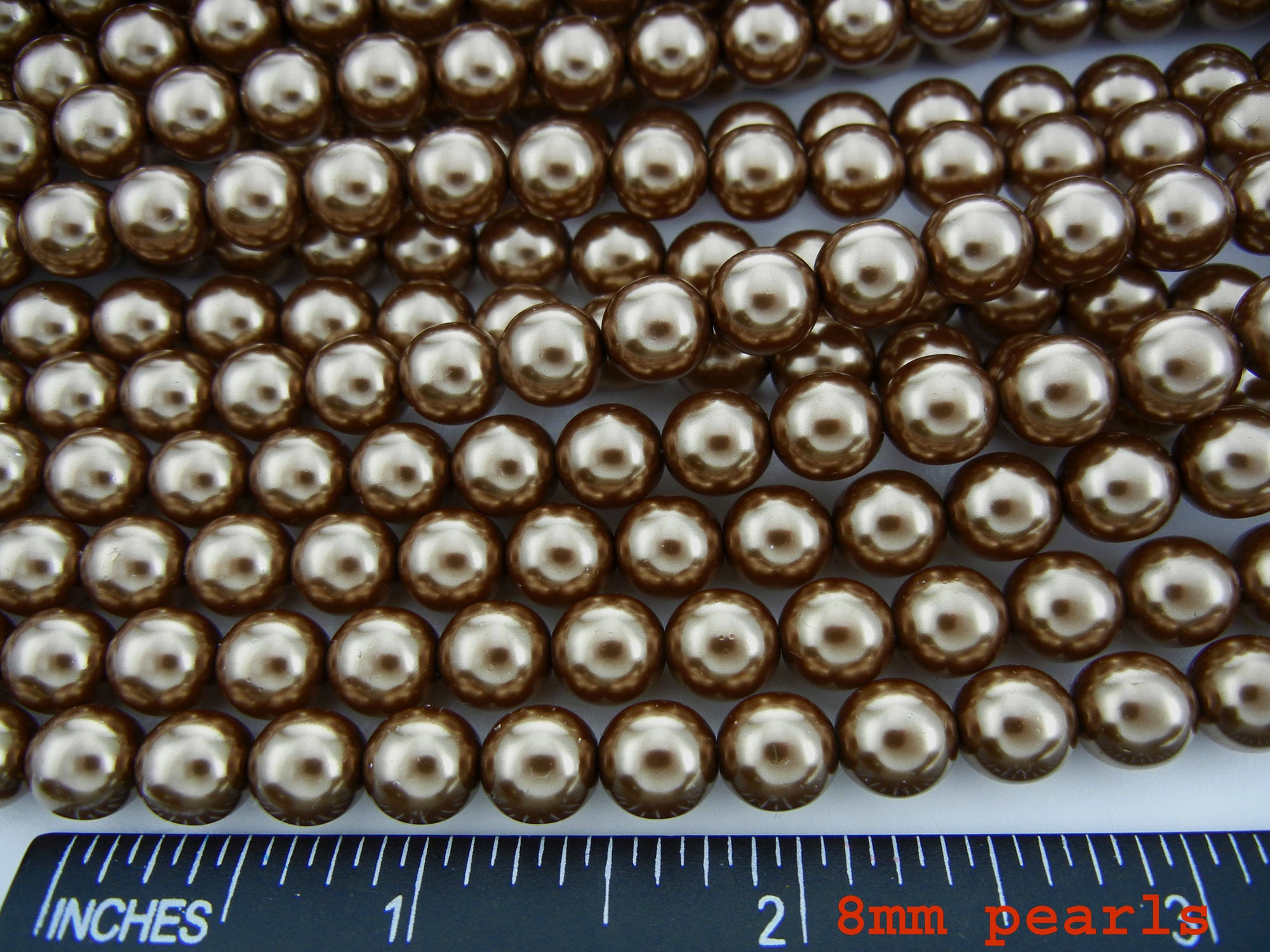 Czech Round Glass Imitation Pearls, Brown Pearl color