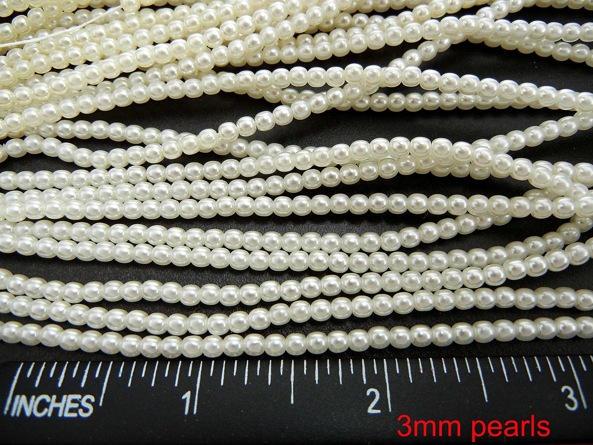 Czech Round Glass Imitation Pearls, Off-White Pearl, Light Ivory color, 2mm, 3mm, 4mm