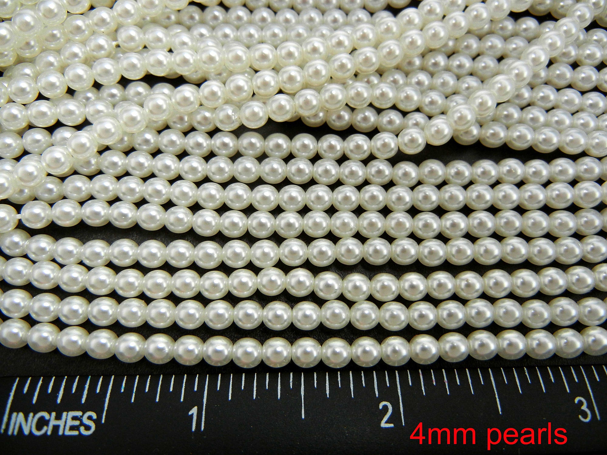 Czech Round Glass Imitation Pearls, Off-White Pearl, Light Ivory color, 2mm, 3mm, 4mm
