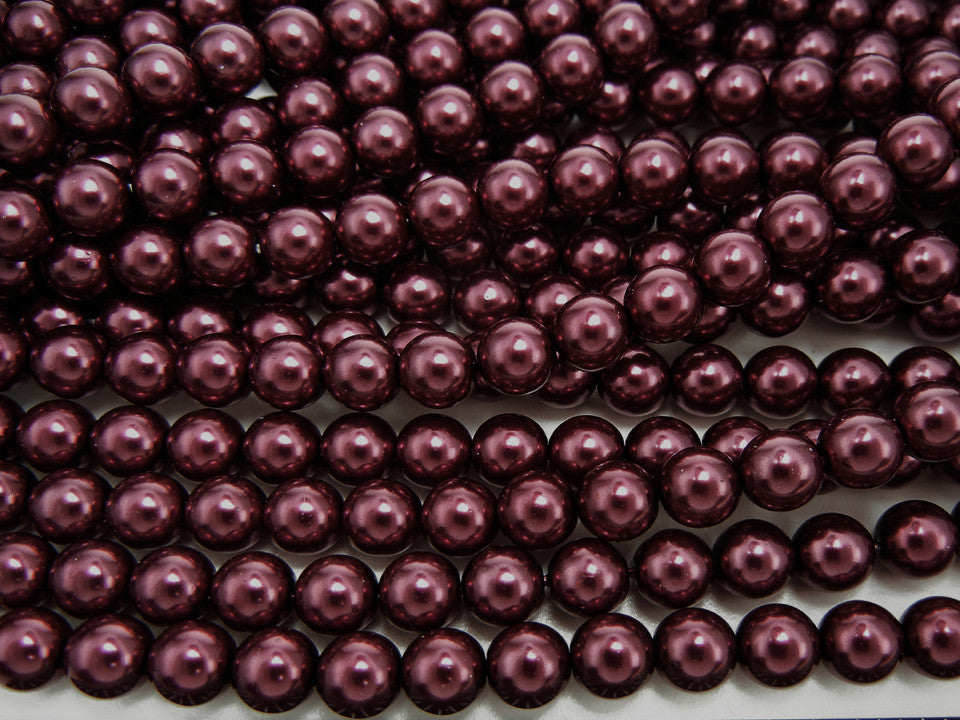 Czech Round Glass Imitation Pearls, Royal Purple Pearl color