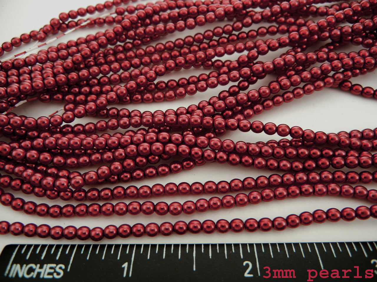 Czech Round Glass Imitation Pearls, Vivid Burgundy Pearl color