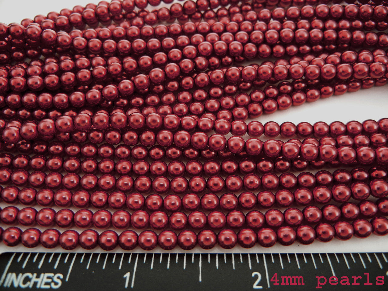 Czech Round Glass Imitation Pearls, Vivid Burgundy Pearl color