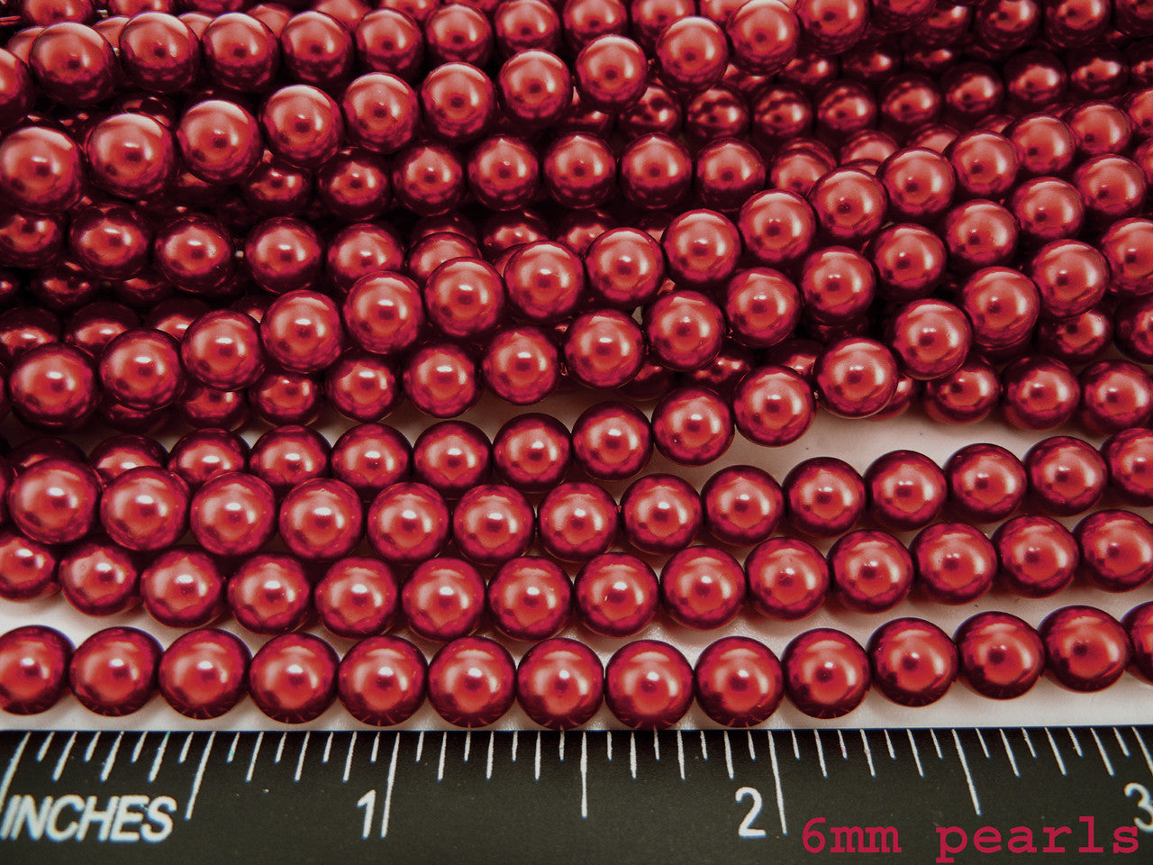 Czech Round Glass Imitation Pearls, Vivid Burgundy Pearl color