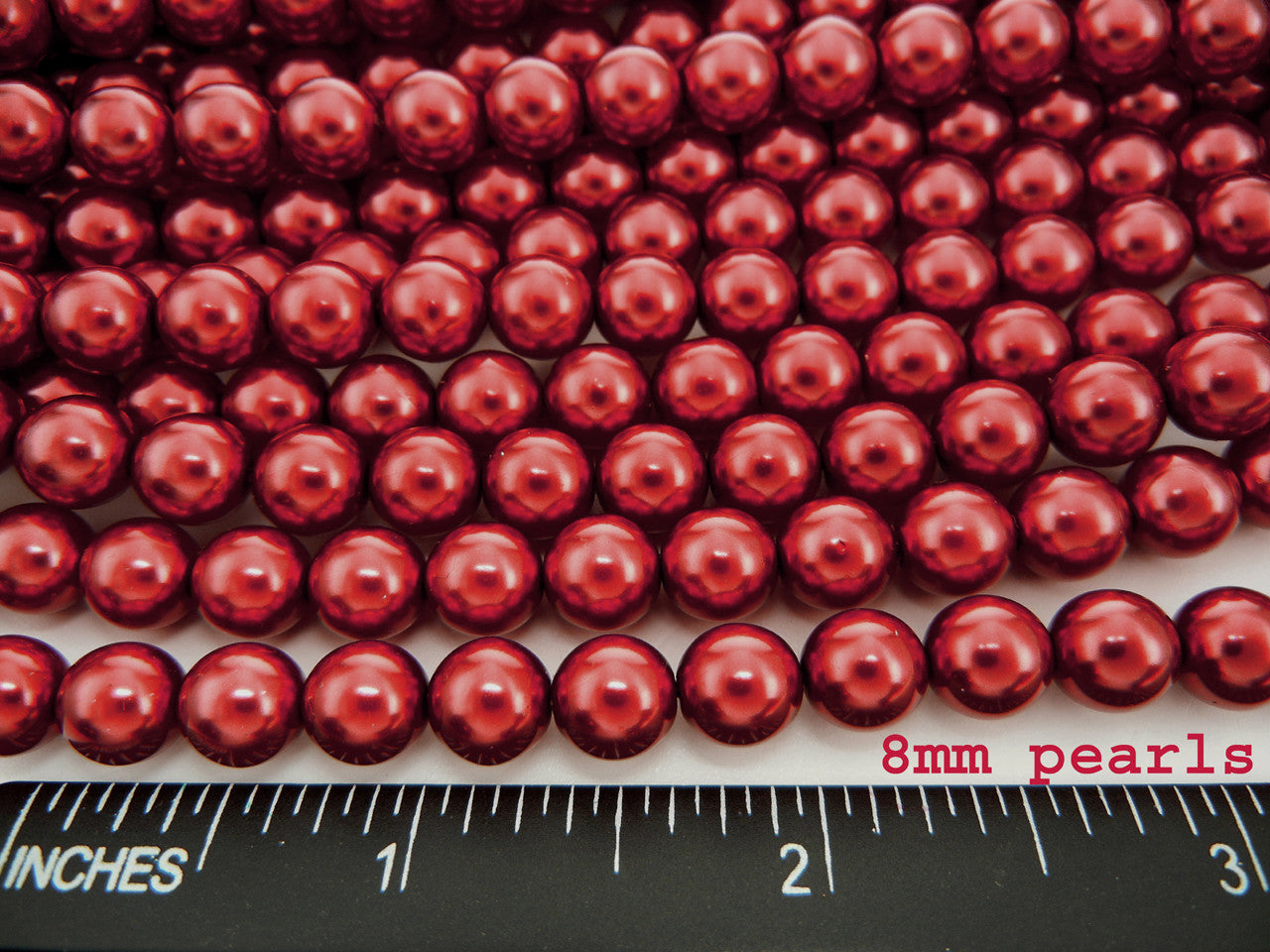 Czech Round Glass Imitation Pearls, Vivid Burgundy Pearl color