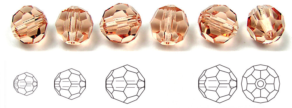 Light Peach, Czech Machine Cut Round Crystal Beads